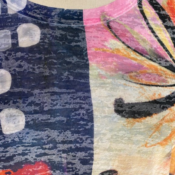 Jess & Jane Burnout Artsy Shirt Abstract Colorful Floral Lagenlook Maximalism-M - Picture 3 of 12